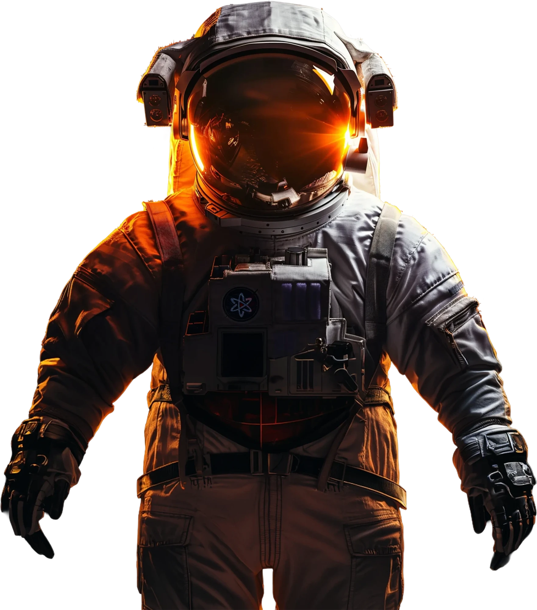 Astronauta do projeto original da Meganova, iluminado em tons quentes